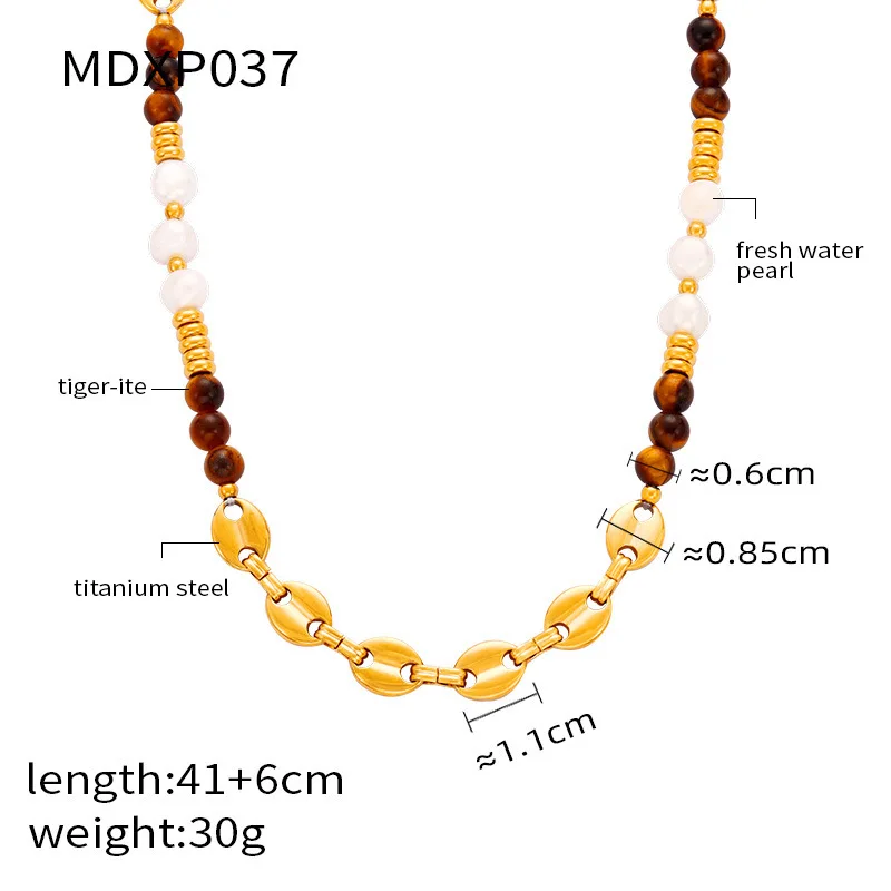 Frauen Edelstahl Halskette Süßwasser Perle Natursteine Schwein Nase Design lässig Kragen Kette Charme Schmuck – Detail 2