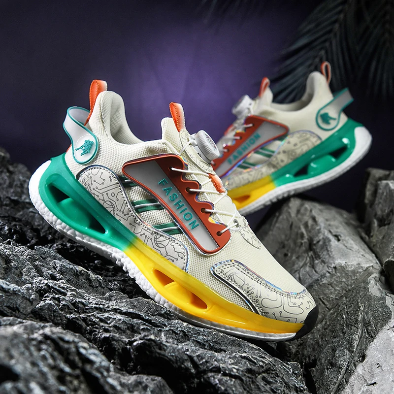 

New truly explosive sole rotating buckle trendy shoes, running shoes, mesh surface anti slip sports shoes,breathable casual shoe