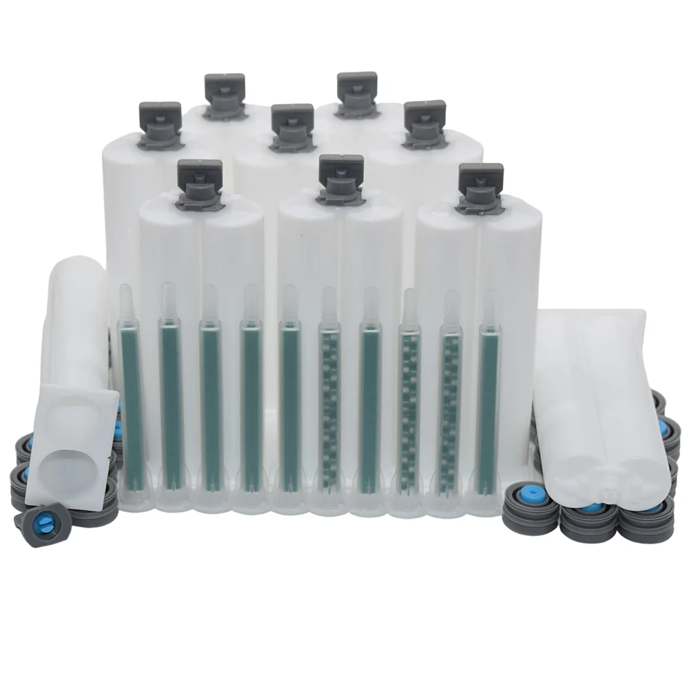 

10pcs 1:1 Empty Cartridges 50ml AB Epoxy Glue Dual-Barrel Adhesives Cartridge with 10pcs 1:1 Mixer Tube Static Mixing Nozzles