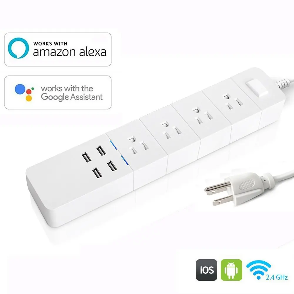 Description Picture 2 of itemWiFi Smart Tuya Power Strip USB Surge Protector 4 US Outlet Plug Socket 1.8m Extension Cord Remote Control by Alexa Google Home