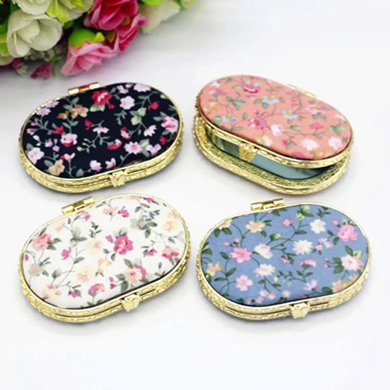 Makeup Mirror 1pc Mini Makeup Compact Pocket Floral Mirror Portable Two-side Folding Make Up Mirror Women Vintage Cosmetic Mirrors For Gift
