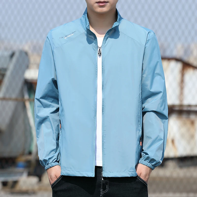 Fashion Stand Collar Zipper Spliced Printed Letter Thin Jackets Men Clothing 2024 Summer New Loose All-match Tops Casual Coats