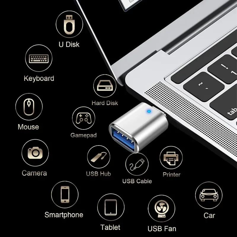 1pc LED USB 3.0 To Type C Adapter OTG To USB C Female Connector for Phone