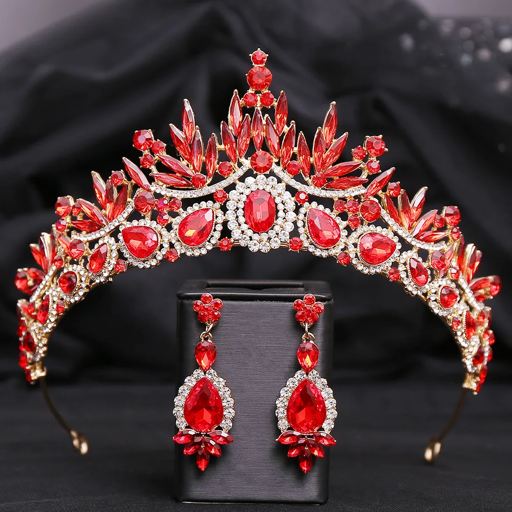 DIEZI Luxury Elegant Green Blue Red Leaves Crystal Tiara  display picture 3