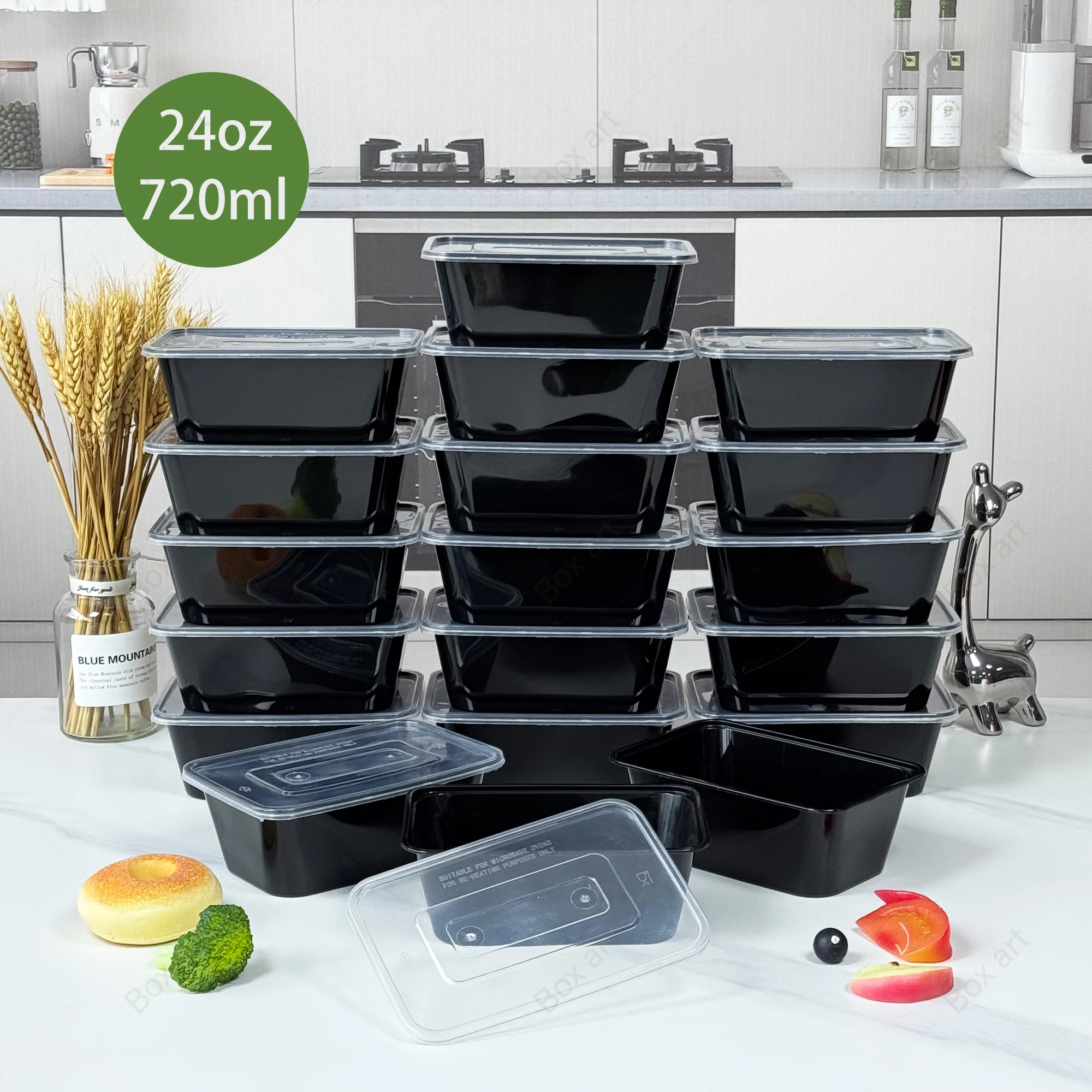 Set of 15/50 Rectangular Meal Prep Containers, 720ml, Microwave & Freezer Safe, Reusable Plastic Food Storage Boxes
