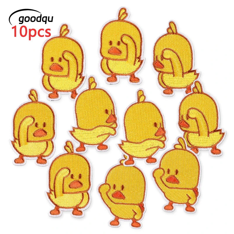 10 Stück Enten tiere gelbes Eisen Nähen auf Patches für Kleidung Kinder niedlich bestickte Lot Pack Stoffe Thermal Parches Mochila