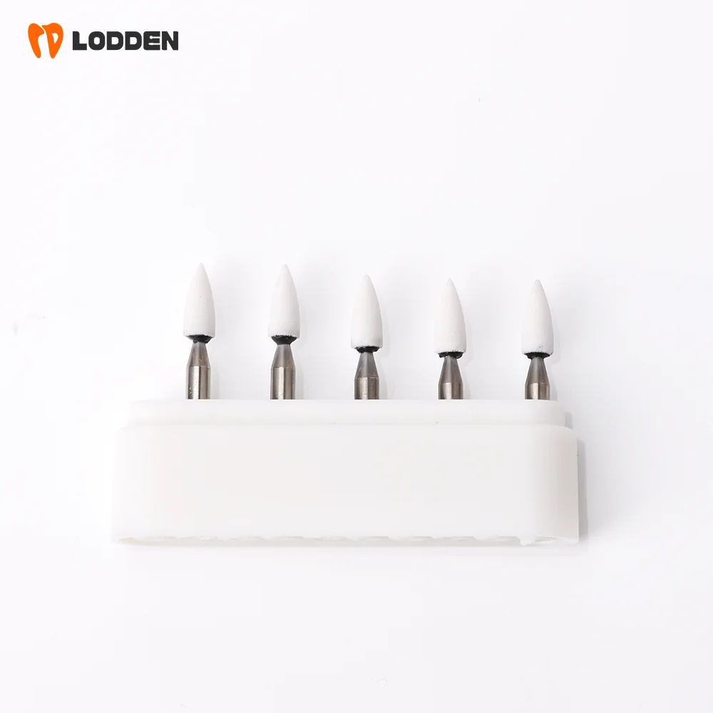 LODDEN 5 Stück Dental-Polierbohrer aus weißem Stein mit niedriger Geschwindigkeit, Kegel-/Flammen-/runde Form, Abriebbohrer RA für Polishin-Verbundwerkzeuge – Detail 3