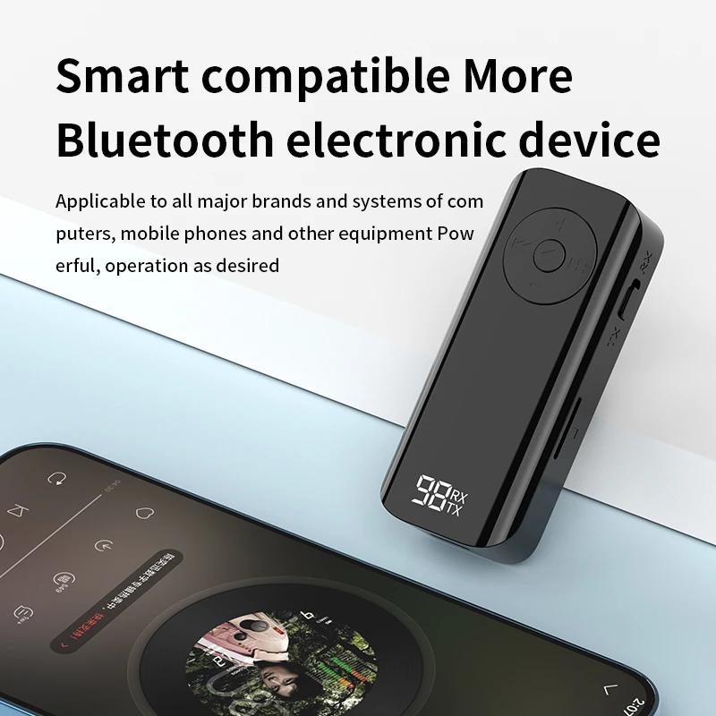 Bluetooth 5.3 Audio Transmitter Receiver 3.5MM AUX Support TF Card With Mic Collar-Clip Wireless Adapter for Car Airplane TV PC