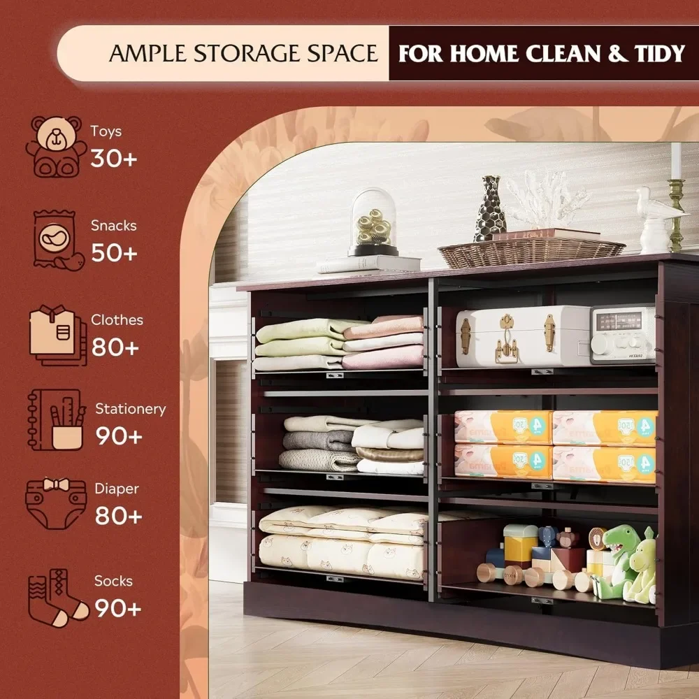 Wood Dresser for Bedroom, Wide Chest of Drawers, Large Brown Storage Tower Unit, Modern Store Organizer for Living Room, Hallway 4