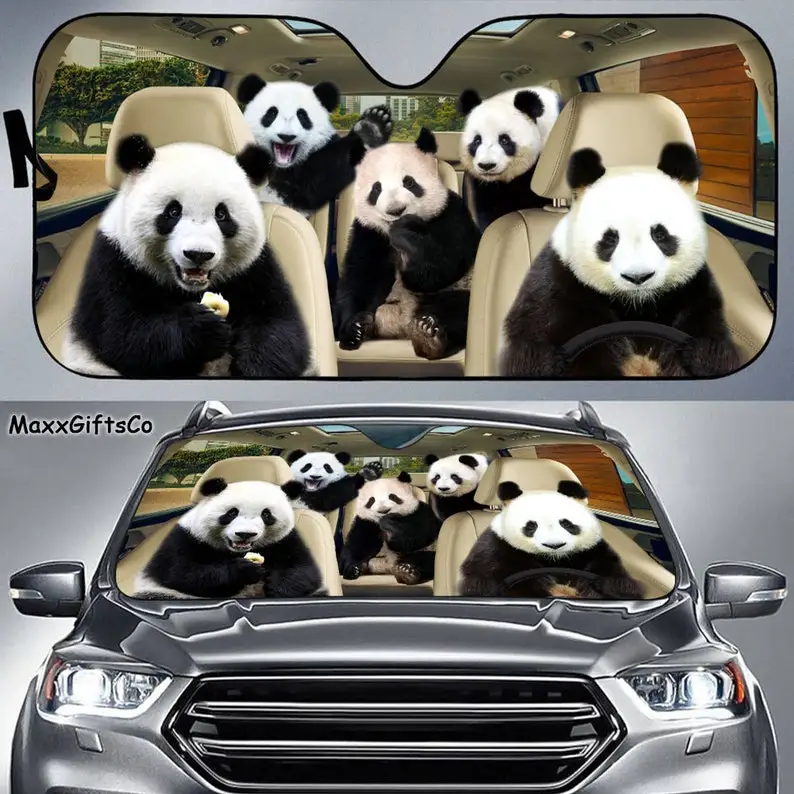 Panda Car Sun Shade, Panda Windshield, Panda Family Sunshade, Panda Car