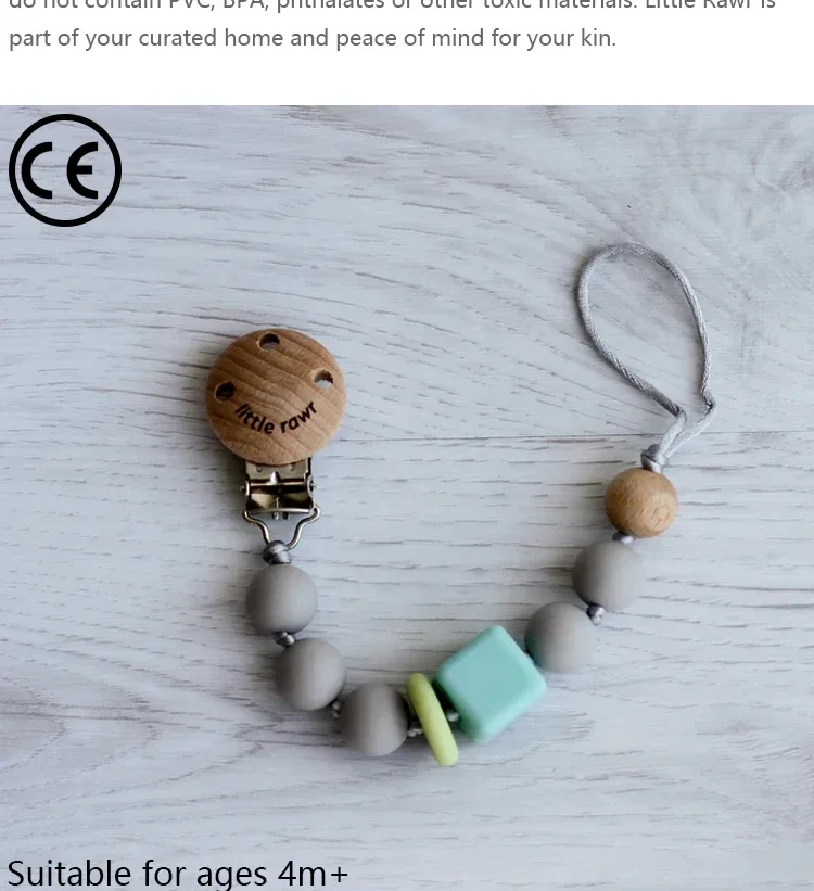 Wooden Pacifier Clip Pacifier Chain Safety Teething Baby Teether Eco-Friendly Pacifier Clip Pacifier Chewing Toy