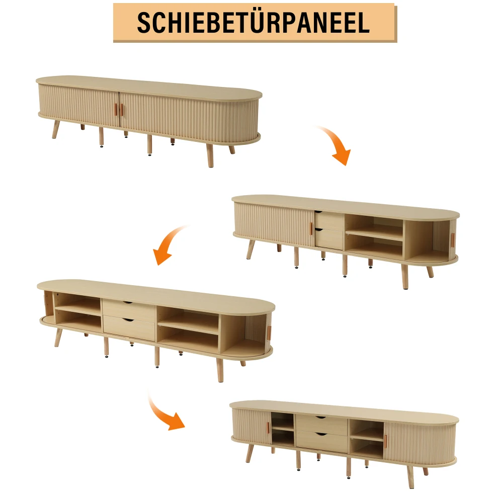 175 x 40 x 42 cm TV-Schrank mit Stauraum + runder Tischplatte aus MDF-Holzschnitzerei, 2 Schubladen, Wohnzimmermöbel, Tragfähigkeit 30 kg – Detail 13