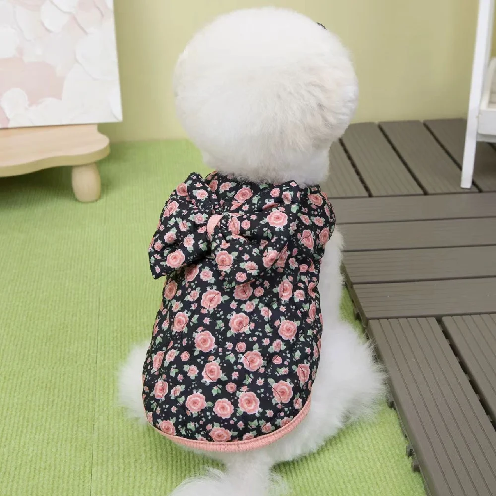 강아지 겨울옷 애완동물 의류 소형견 고양이 따뜻한 코트 가을 방수 편안한 프릴 소매 면 조끼 강아지 옷
