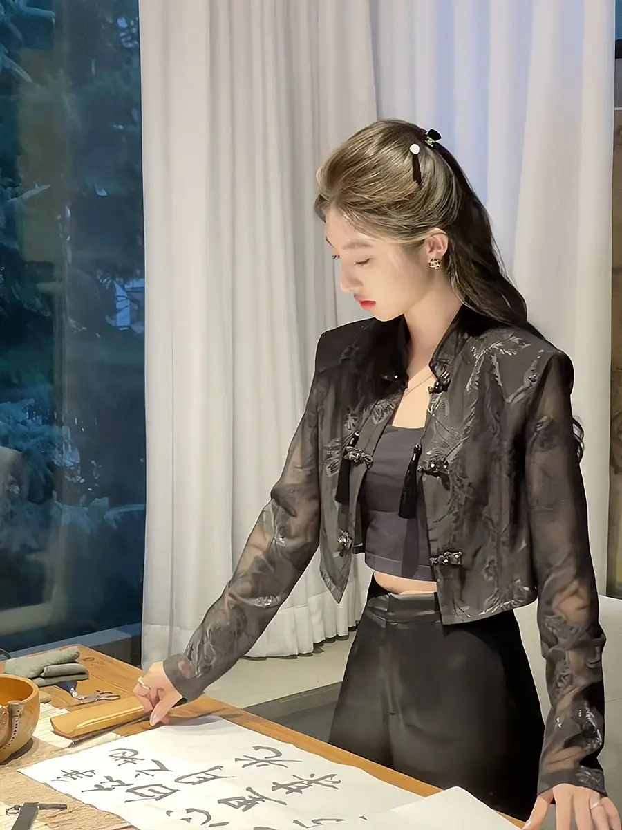 Tang suit top shirt qipao jacket cheongsam tops lady Long-sleeved sunscreen shirt Chinese style