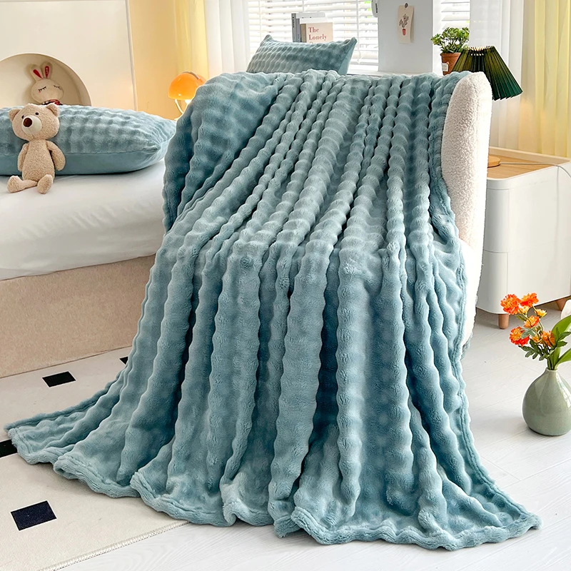 Bed Blanket Teal Teddy Bear Throw New Bubble Fleece Blanket Solid