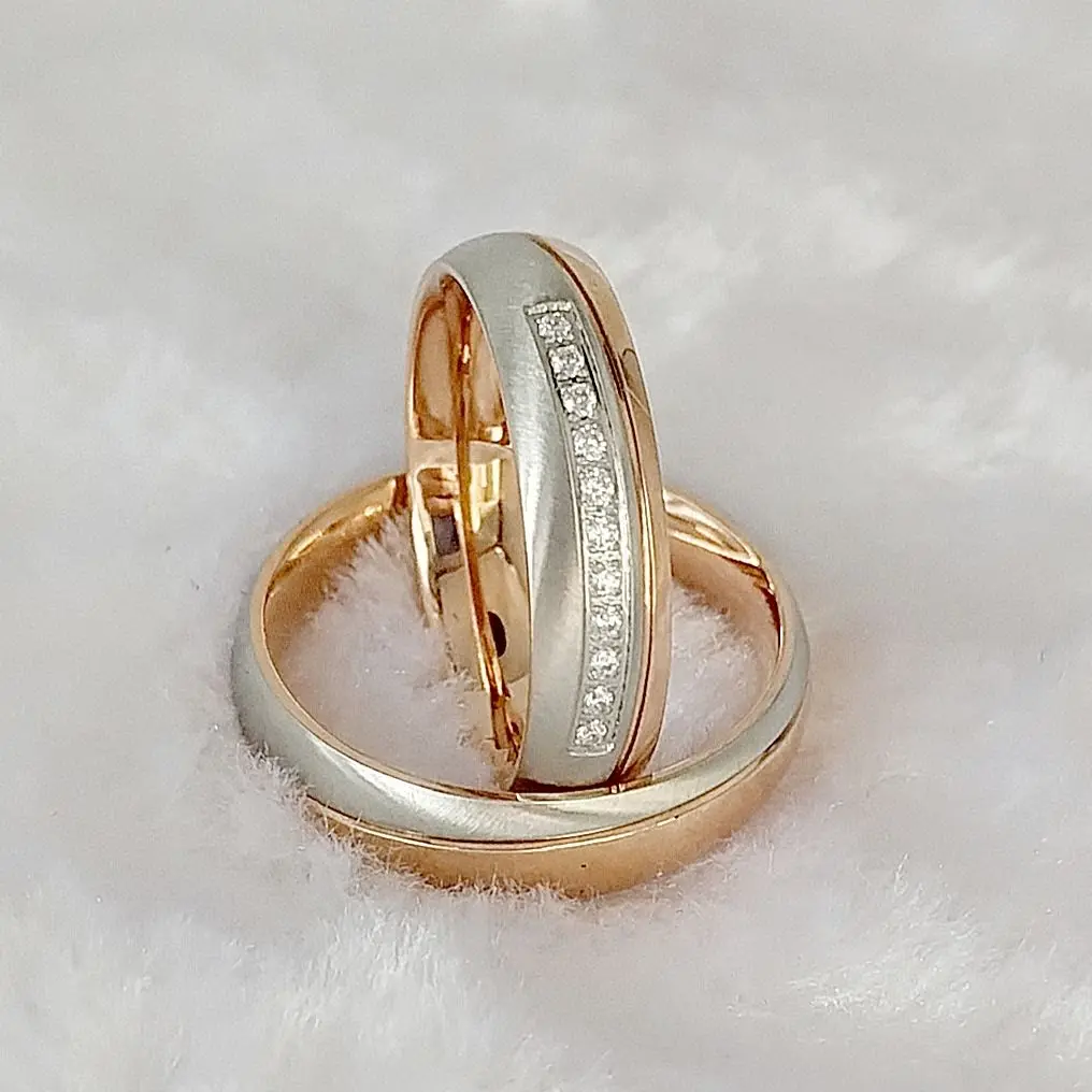 

High Quality Western Promise Wedding Rings Sets For Couples Designer 14k Rose Gold Plated Stainless Steel Jewelry Lover's Ring