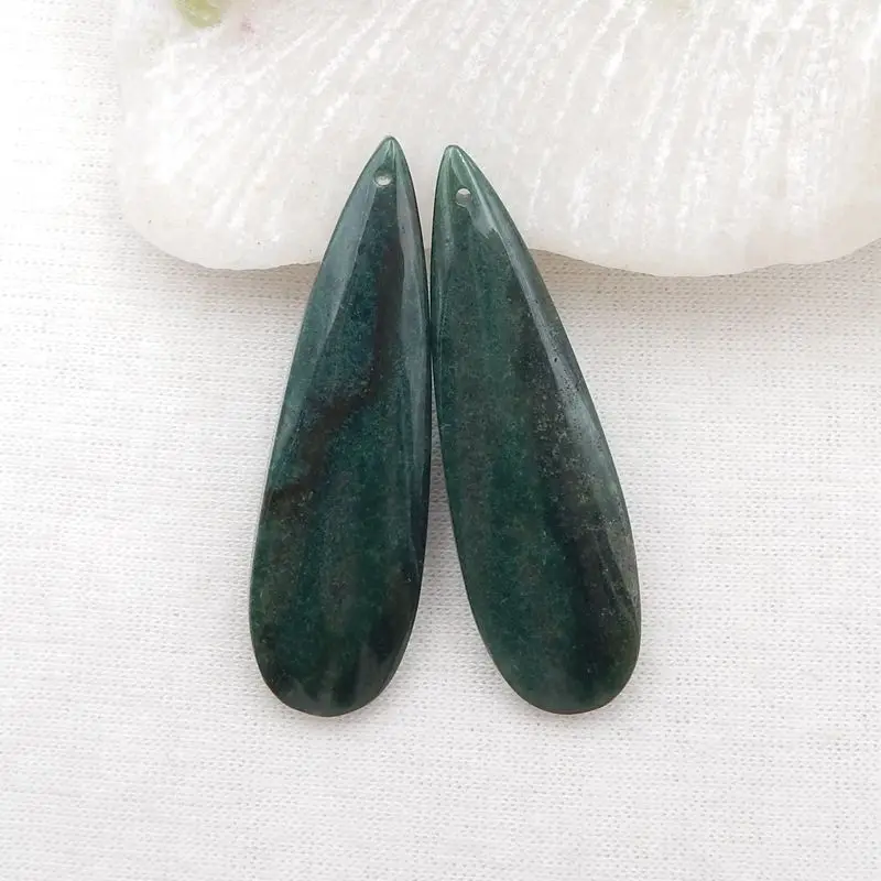 

Natural Stone Moss Agate Gemstone Water Droplet Earring Bead 43x13x5mm 9g Semiprecious Stones Jewelry Women Earrings Accessories