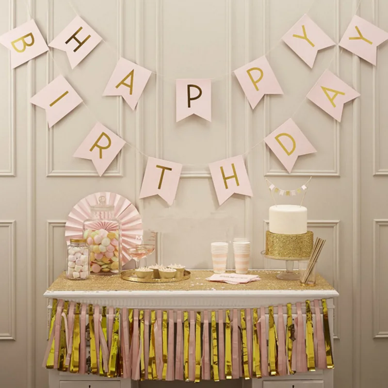 

Cheap Free Shipping 1 Bag Lovely Hang Pennants Happy Birthday Paper Flag Party Favor Decor Celebration Supplies