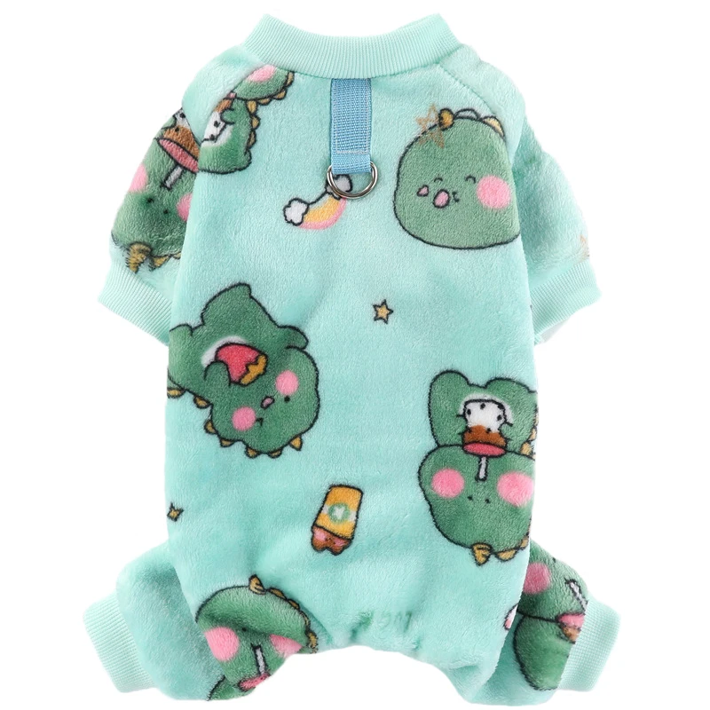 Pet Clothes Dog Pajamas Flannel Cartoon Animals Print Winter For Small Medium Large Dogs