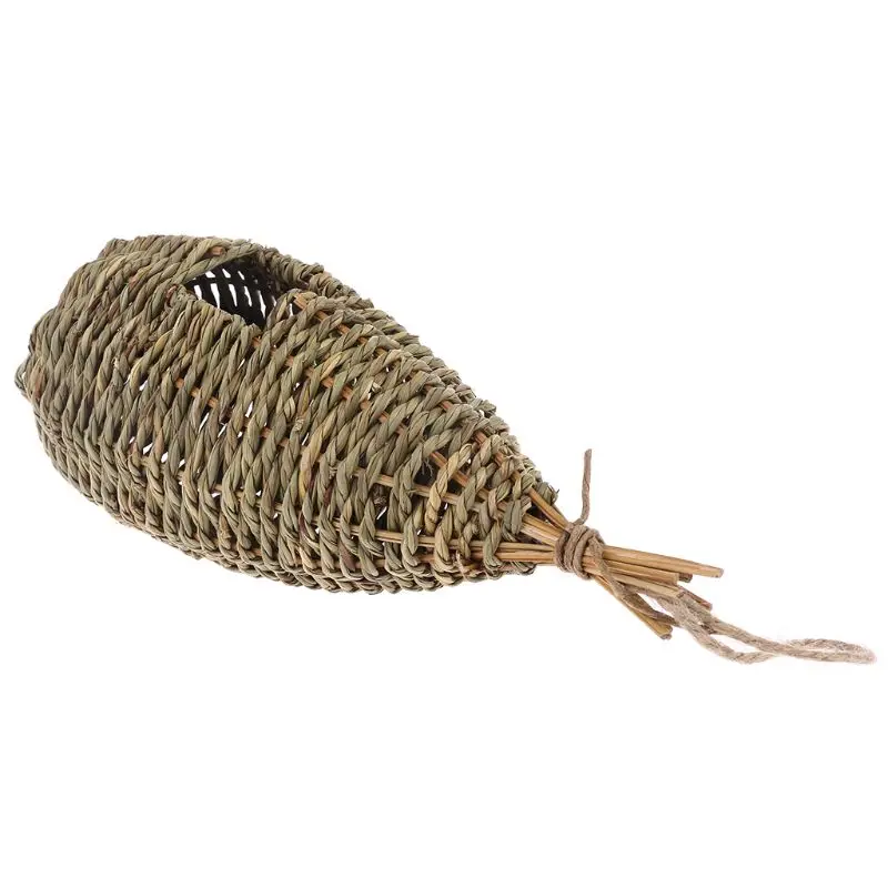 Hanging Bird House Pastoral Style Birdhouse Natural Fiber Finch Bird Nest Hut Outdoo Cage Hand-woven Straw Rope Shelter Hideaway bird house