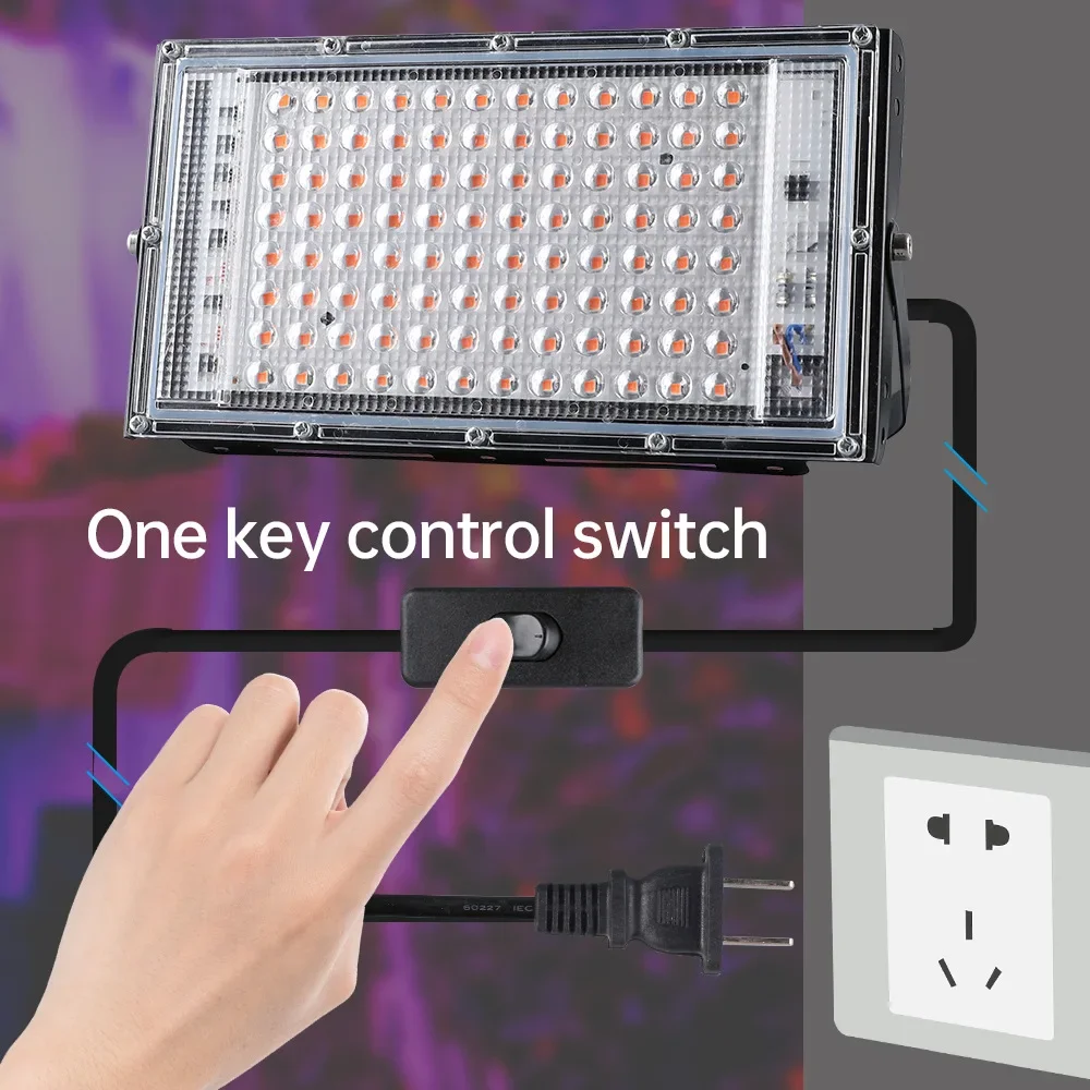 LED Grow Light 50W/100W for Indoor Plants Waterproof Full Spectrum Plant Growth Lamp Purple LEDs Adjustable Stand One Switch
