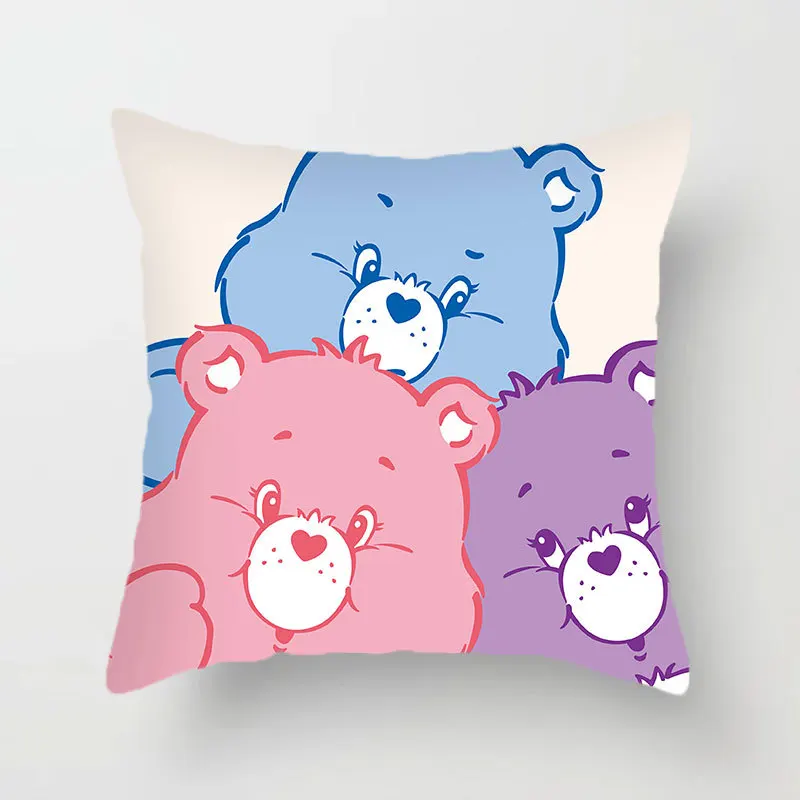 thumbnail image 1 of MINISO - Almohada para siesta de estudiante con diseño de oso cariñoso arcoíris, para sofá, sala de estar, respaldo, mesita de noche, funda de almohada con dibujos animados de oso cariñoso, bonito reg, 1 of 5