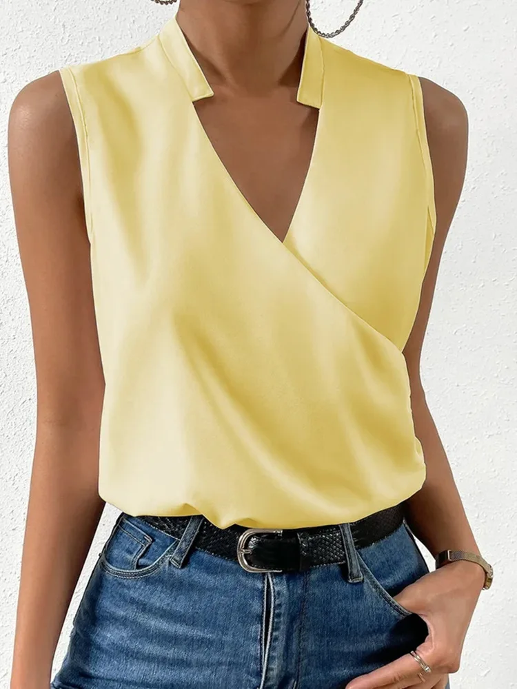 Women's V-Neck Sleeveless Print Tops and Blouses Casual White Tank Top Summer Shirt Fashion 2023