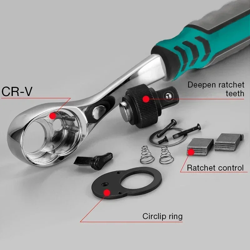 Ratcheting Socket Wrench 72 Teeth Socket Wrench Set Diy Workshop Quick Release Reversible Ratchet curved Car Repair Handle Tools 5