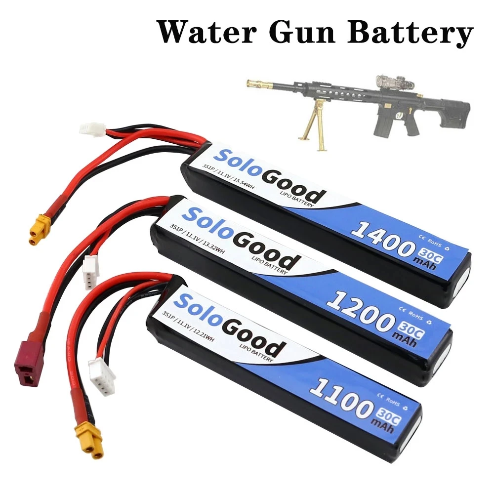 

Аккумулятор для водяного пистолета SoloGood Lipo 3S 11,1 В 1100/1200/1400 мАч 30C XT30, запчасти для электрических игрушек RC