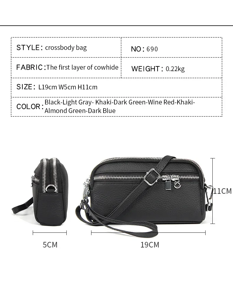 Genuine Leather Crossbody Bags for Women Multi Zipper Pocket Crossbody Purse with Adjustable Strap Soft & Durable Leather Purse