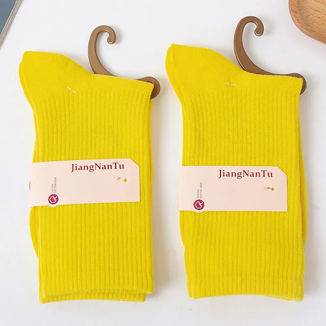 26 Solid Color Four Seasons Women's Socks Middle Tube Socks Candy Sock Cute Cartoon Girl Socks Pure Cotton Comfortable Home Sock 1 pair-017