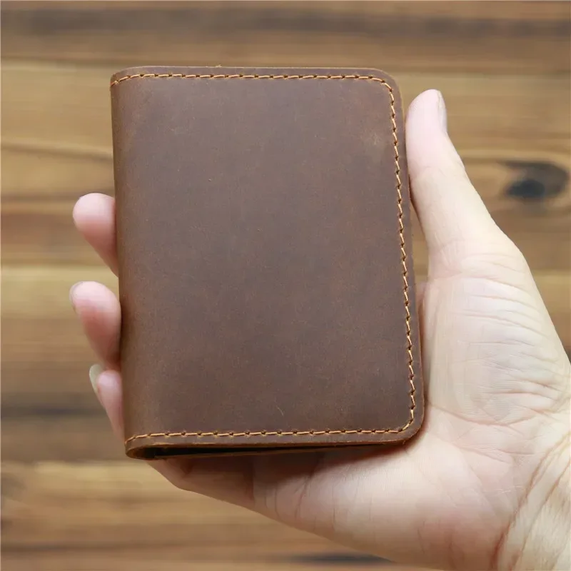 

Genuine Leather Credit Card Holder Vintage Small Wallet Credit Cards Case Slim Bifold Purse with ID Window Short Wallet for Men