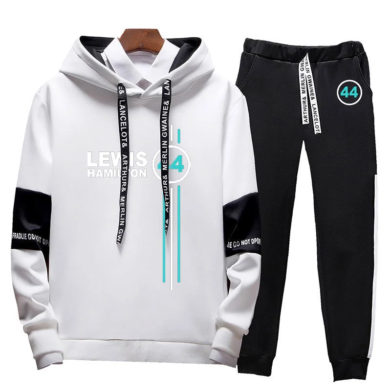 Spring and autumn men's new F1 driver lewis hamilton number 44 logo printing tricolor with sportswear hooded sweatshirt sweatpan