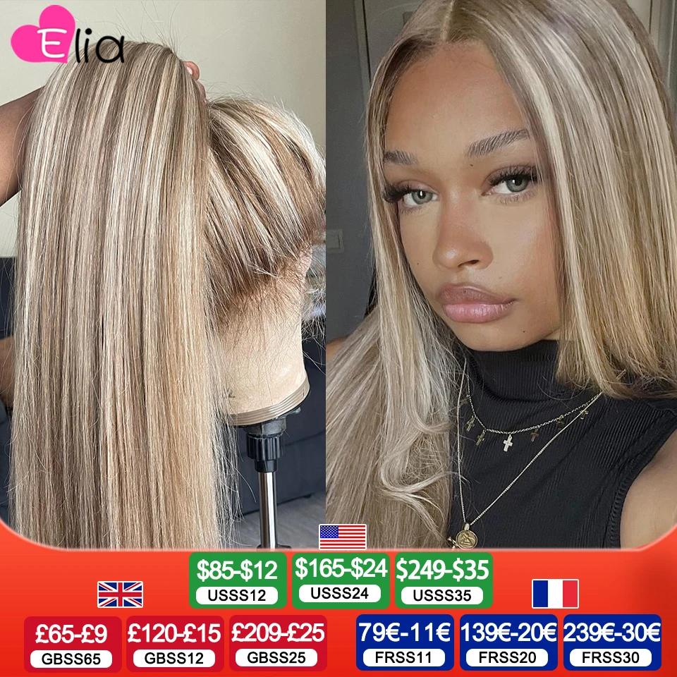 13x4 13x6 Brown Roots Highlight Wigs for Women Transparent Lace Front Wig Human Hair Preplucked Highlight 613 Lace Frontal Wig 1