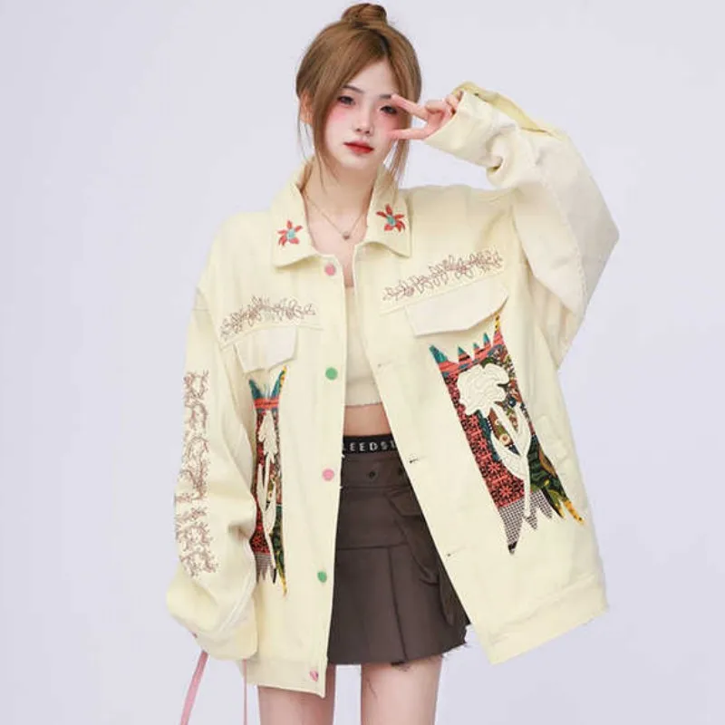 

2023 Autumn New Coat For Women Design Sense Niche Chinese Style Embroidery Loose Single Breasted Lapel Collar Free Shipping