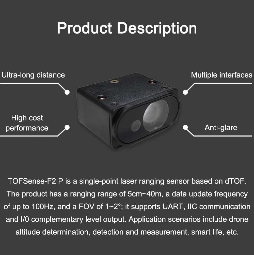 TOFSense-F2 P Laser Distance Sensor 40m Radar Module UART IIC Serial Port LiDAR