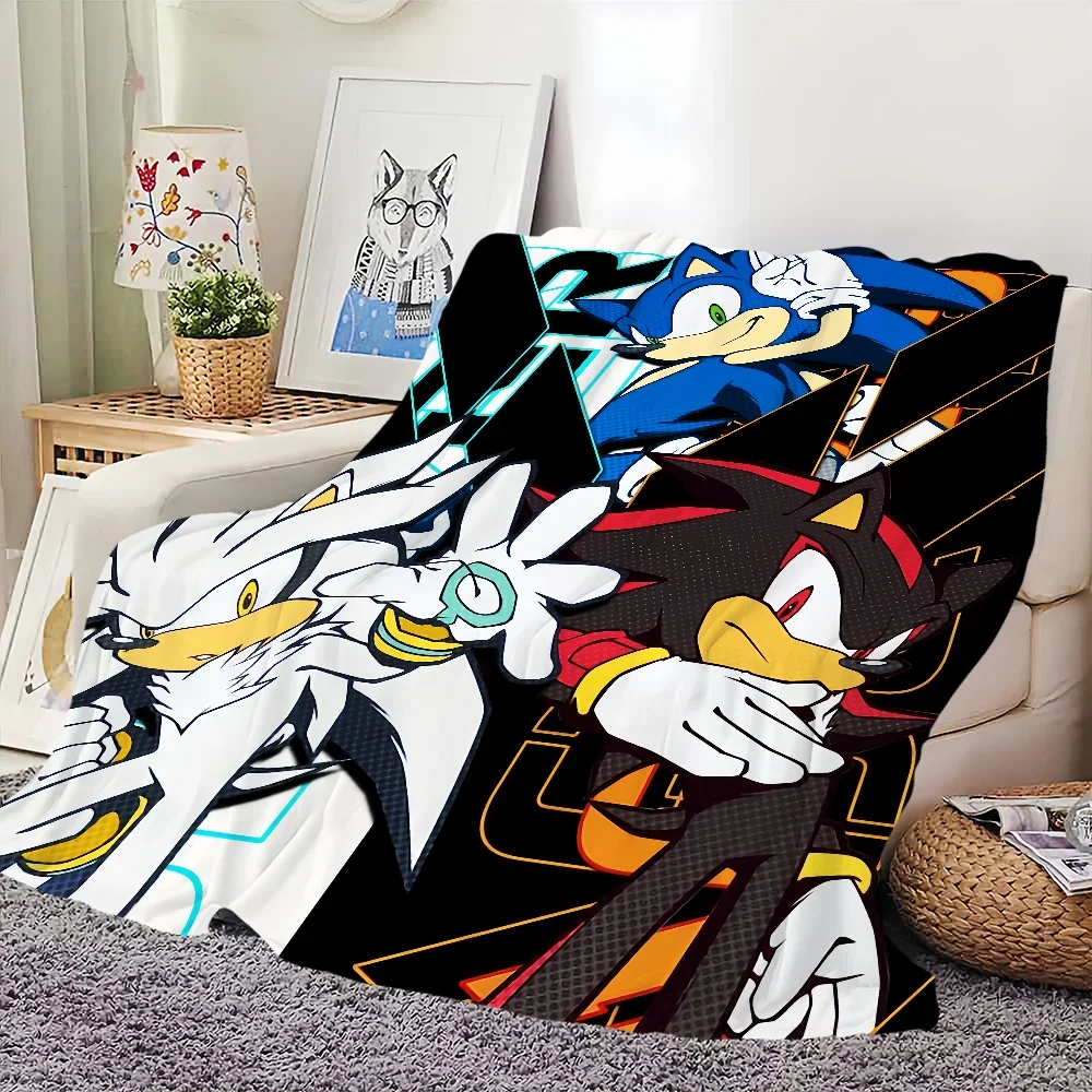cool cartoon Flannel warm comfort art  soft plush blanket for sofa living room office A-s-S-SonicS-s bedroom cool travel gift 2