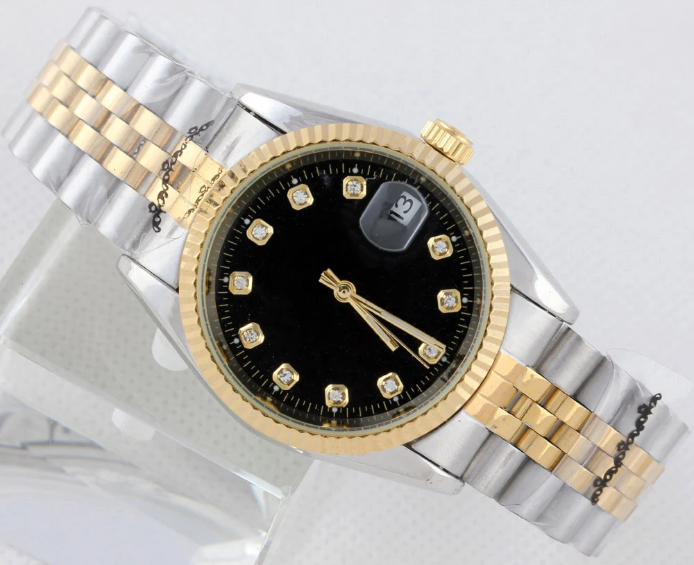 

Waterproof Black White Gold watch mechanical 36mm automatic