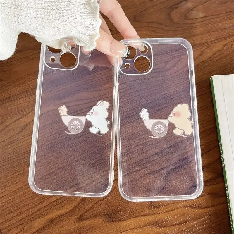 Cute Cartoon Rabbit Bear Clear Phone Case for IPhone 15 14