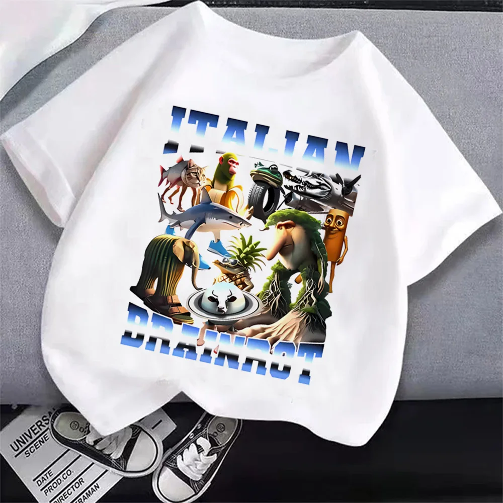 Children's Anime Cartoon Print Italian T-Shirt - Absorbent Casual Round Neck Top