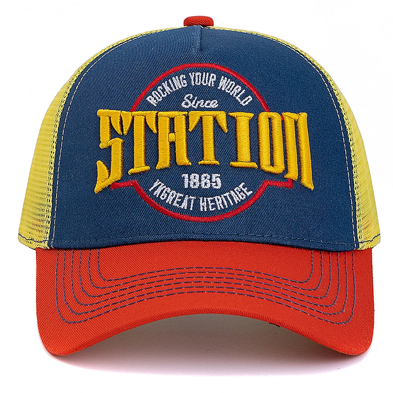 New Style Unisex Baseball Cap Classic STATION1865 Letter Pattern Mesh Cap Men And Women Breathable Streetwear Summer Trucker Hat