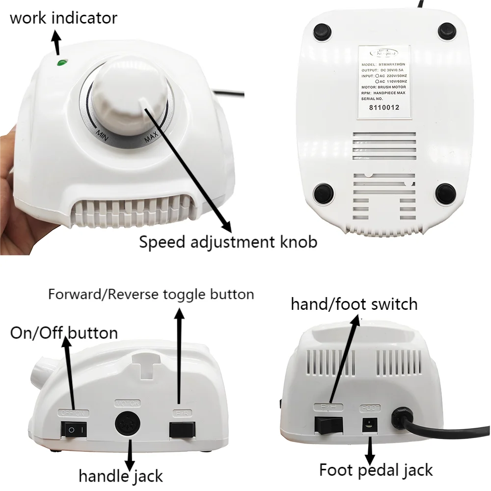 65W BT Marathon Champion 3 Control Box STRONG210 35K H37L1 H200 Electric Nail Drill Handpiece Manicure Machine Set Grinding Tool 6