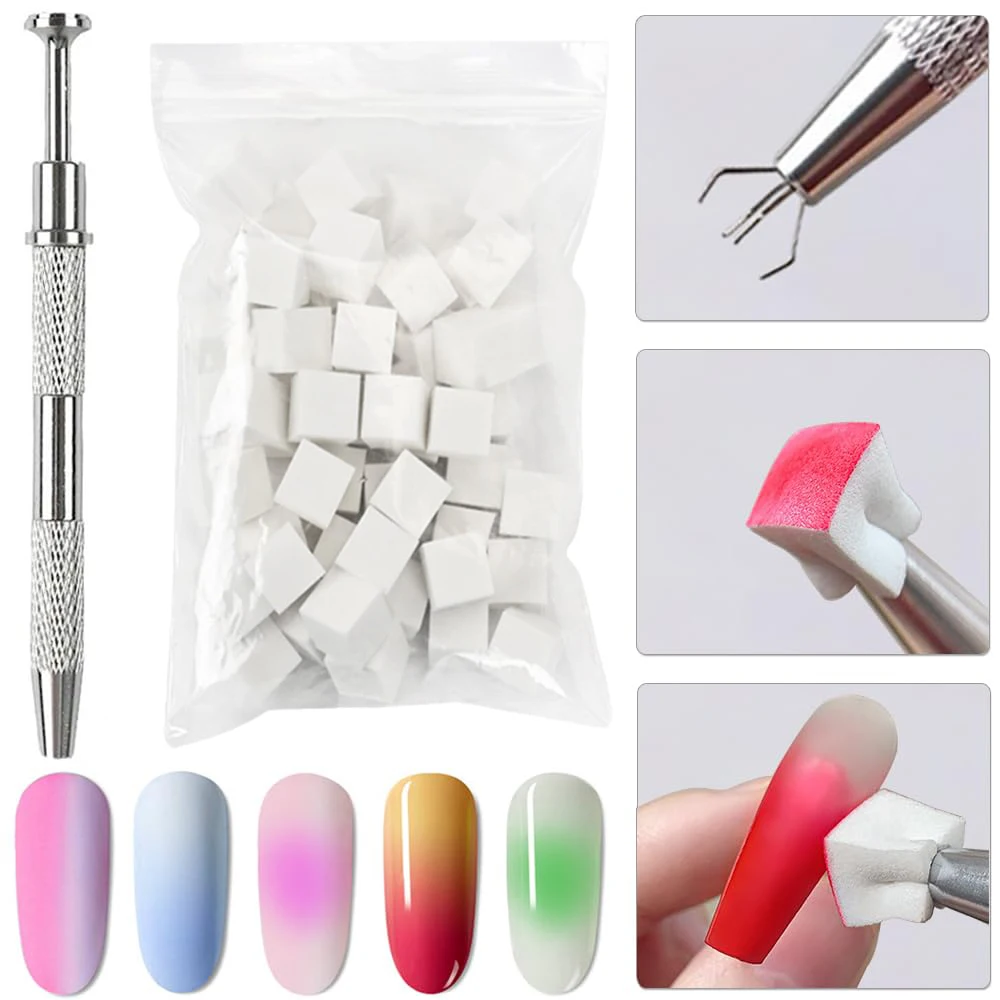 Nail Art Tools Nail Art Sponge 50pcs 10*10mm Soft Sponges 1PC Pick Clip Gradient Nail Art Stamper Brush Tools Set Manicure Creative Squar Sponge&Gripper Kits