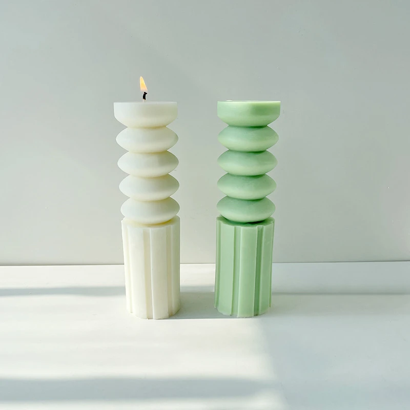 Roman Striped Tall Pillar Candle Molds Cylindrical Aesthetic Twist