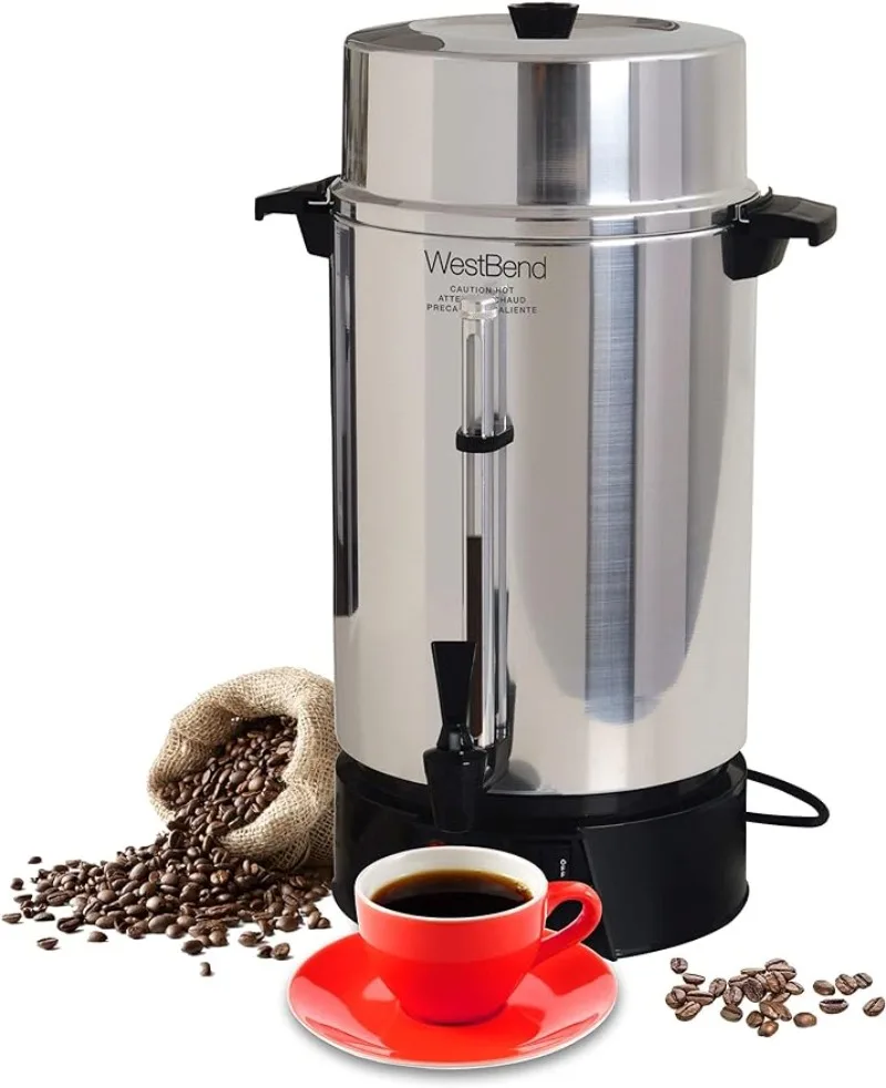 

Coffee Urn Commercial Highly-Polished Aluminum NSF Approved Features Automatic Temperature Control, 100-Cup, Silver, 33600