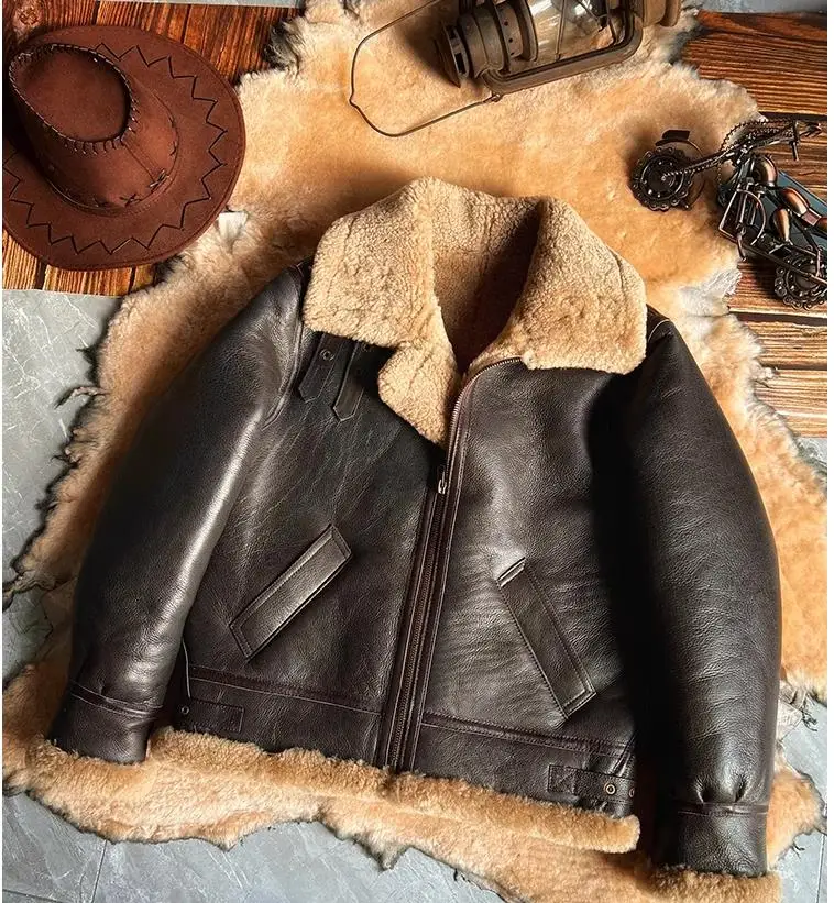 

Free shipping.100% natural genuine male fur jacket.Men winter warm thick wool coat.quality B3 shearling cloth.Plus size Peles