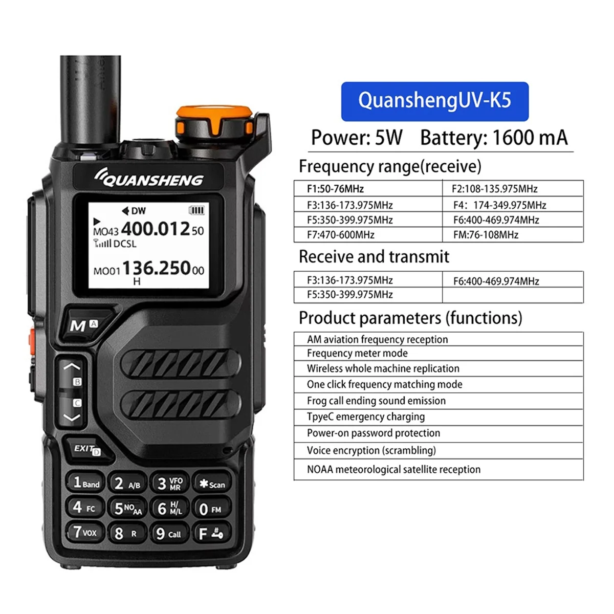 뜨거운 판매 UVK5 워키 토키 전문 민간 야외 도로 여행 UV 다중 주파수 전체 길이 휴대용 워키 토키