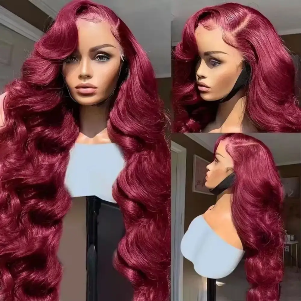 99J Burgundy Body Wave Lace Front Wig Human Hair 13x4 HD Transparent 18 34 Inch Lace Frontal Wigs For Women 3