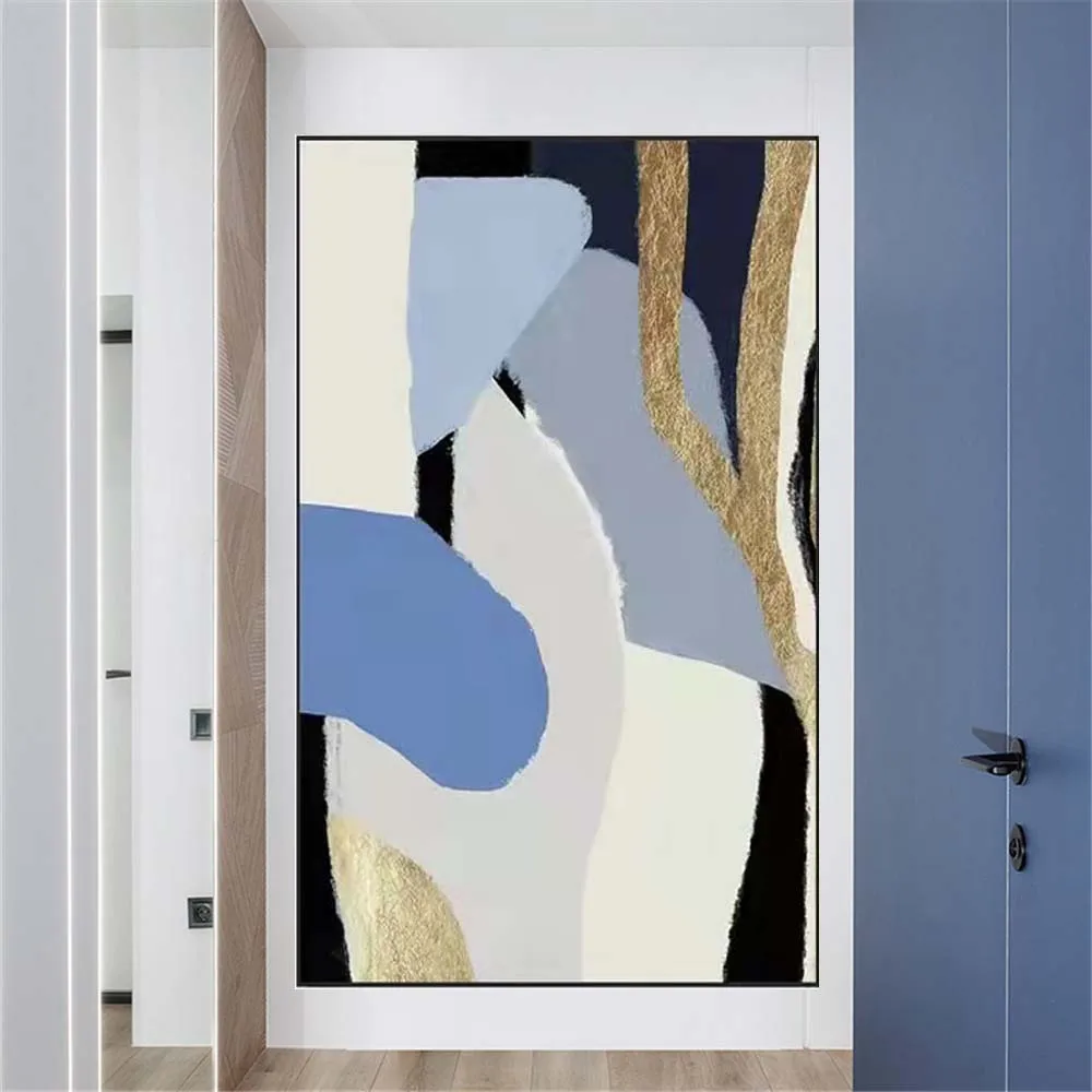 

100%Handmade Modern Blue Grey Canvas Trim Large Size Picture Abstract Oil Painting Decor Office Living Room Hanging Art For Home
