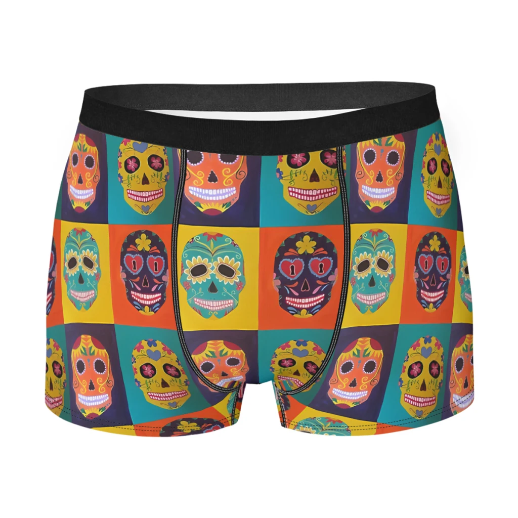 

Pop Art Men Boxer Briefs Underpants Day Of The Dead Mexico Skull Highly Breathable Top Quality Sexy Shorts Gift Idea